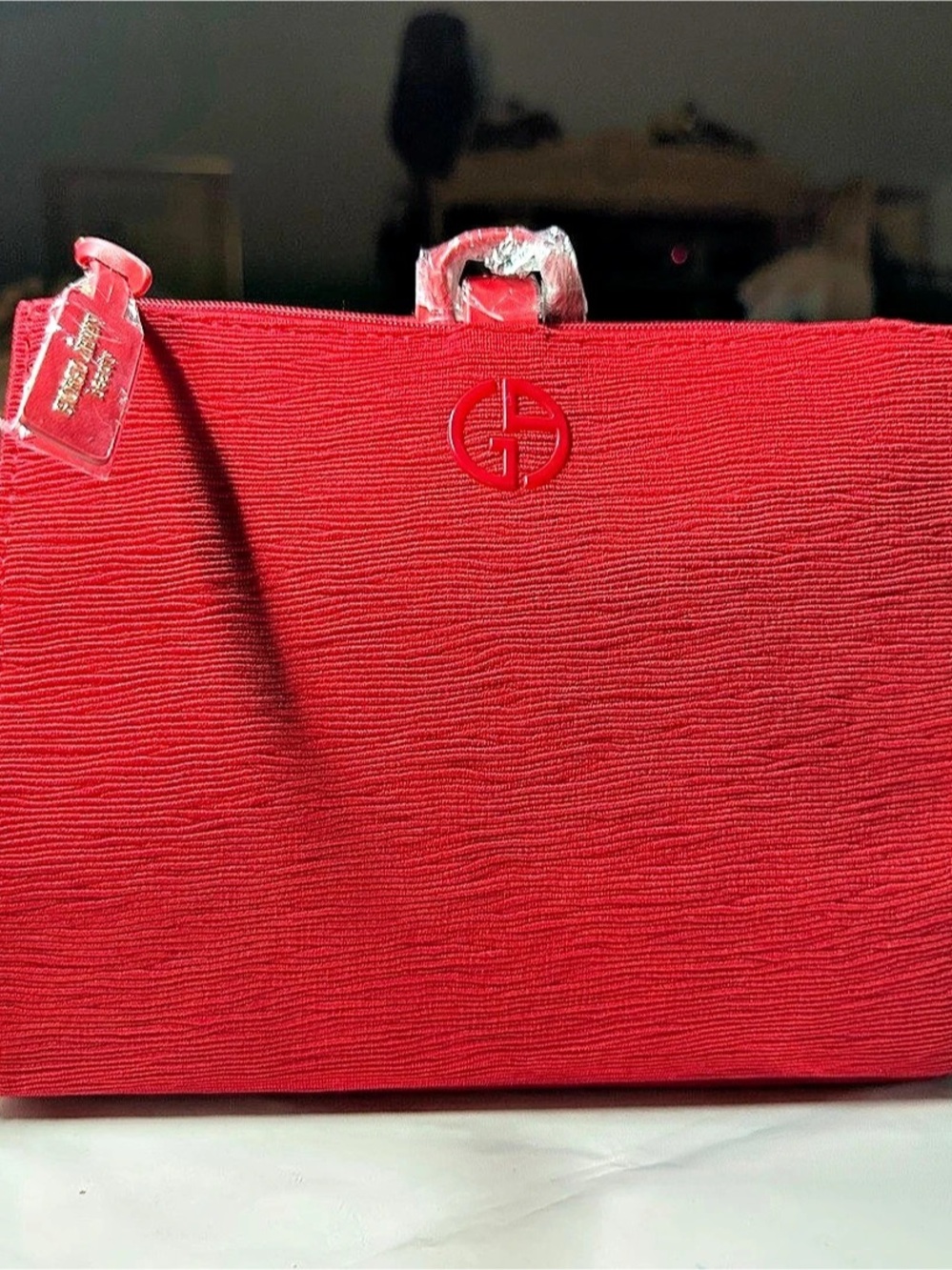 GWP: Giorgio Armani Beauty Red Textured Cosmetic Bag / Wristlet NWT